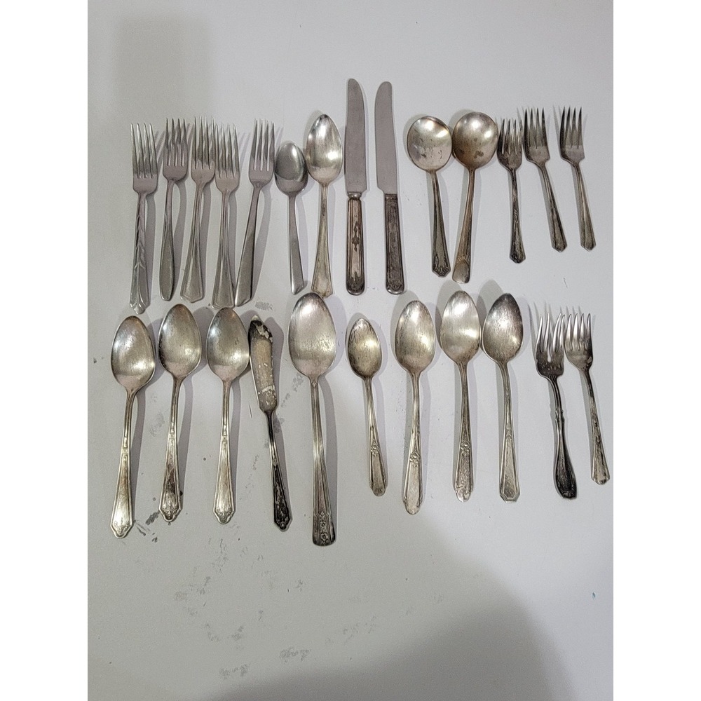 Vintage Silverware Lot for Craft Use 25 pc Stainless Silver Plate Various Brands